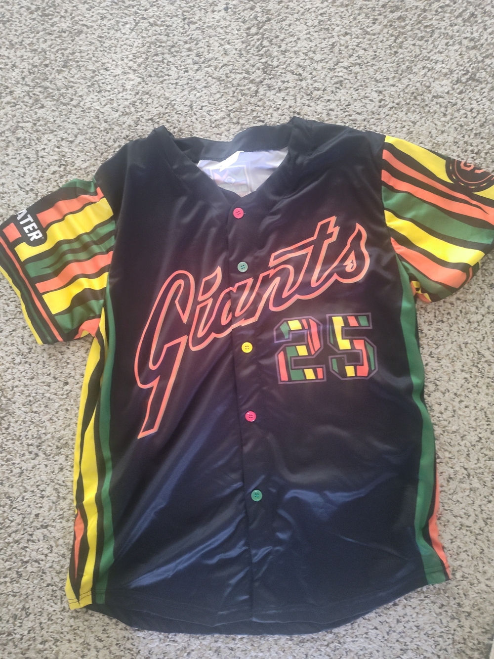 Black Heritage Giants Black Multicolor Stripe Short-Sleeve Baseball Jersey